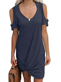 WMNS Jersey Material Cold Shoulder Cutout Short Sleeve Twist Side Dress
